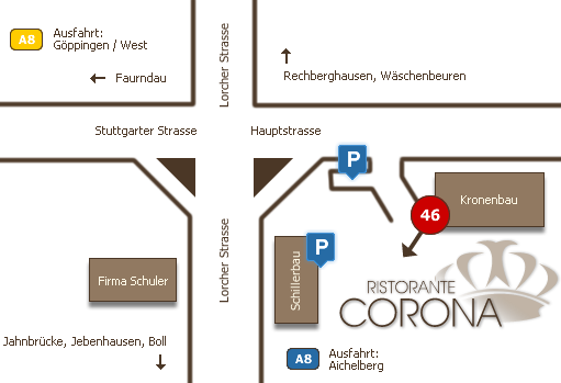 Anfahrtsskizze zum Ristorante Corona